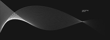 Pürüzsüz ve rahatlatıcı şekil vektörü soyut arkaplan siyah üzerinde akan parçacık dalgası, hareket halindeki eğri çizgiler, sakin ve yumuşak resim çizgileri.