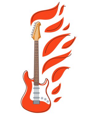 Elektro gitar vektörü düz çizimler beyaz üzerine izole edilmiş, enstrüman mağazası.