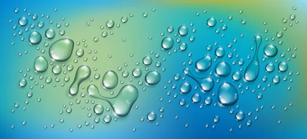 Gotas Lluvia Agua Condensación Sobre Fondo Naturaleza Verde Borrosa Más — Vector de stock