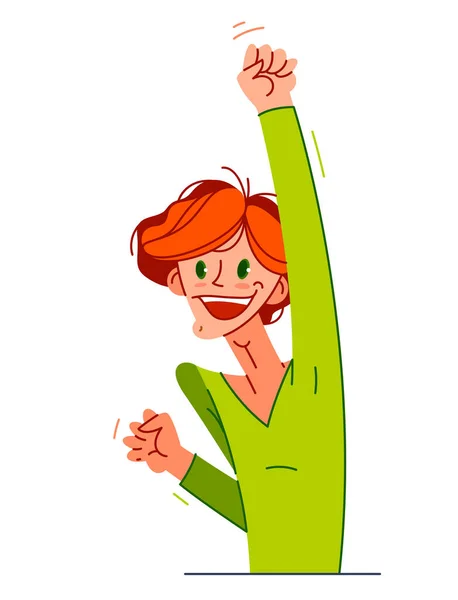Happy Boy Excited Winner Gesture Vector Illustration Young Man Saying —  Vetores de Stock