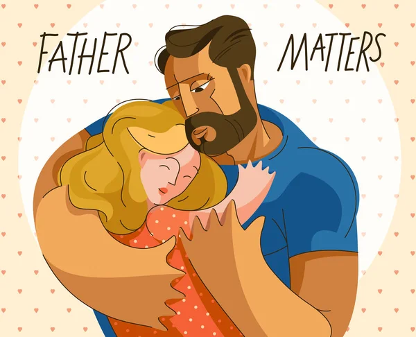 Padre Abrazando Hija Pequeña Con Amor Cuidado Paternidad Paternidad Familia — Vector de stock