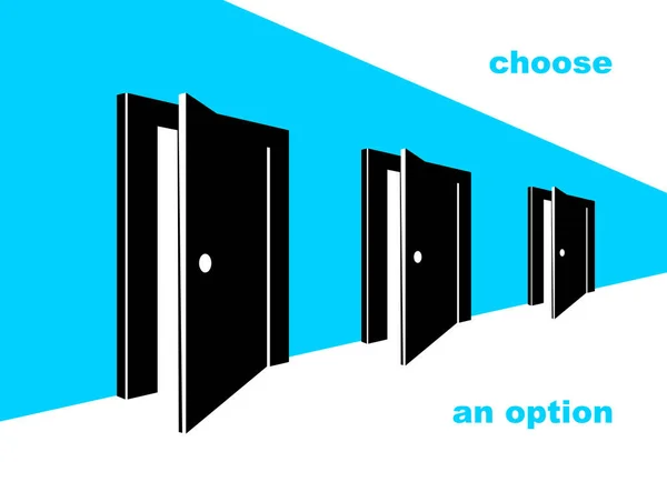 異なるドアの半分オープンバリアントの多様性を象徴し 代替オプションベクトルイラストを選択する3Dモダンなポスタースタイル — ストックベクタ
