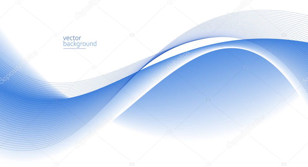 Curve shape flow vector abstract background in light blue gradient, dynamic and speed concept, futuristic technology or motion art.