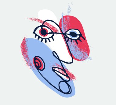 Soyut yüz vektör portresi, soyut sanat adamı kafası, el çizimi minimal modern sanat eseri, insan yüz soyutlaması.