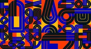 Soyut dikişsiz arkaplan, modaya uygun renkli çizgili modelde vektör geometrik döşeme deseni, modern tasarım sanatsal kompozisyonu.