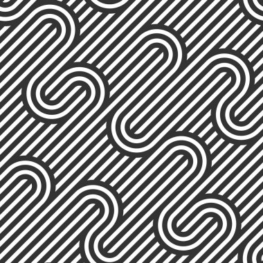 Kusursuz doğrusal vektör geometrik minimalist desen, soyut karo kaplama çizgileri, çizgili dokuma, optik labirent, bükülmüş çizgiler. Siyah ve beyaz tasarım.