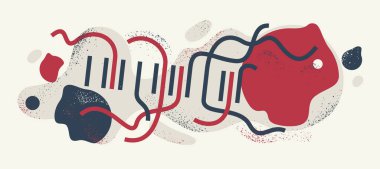 Çizgiler, sıçramalar ve dokular, soyut modern sanat kompozisyonu, kırmızı ve siyah renkli ritmik ve hareketli tasarım dekorasyonu ile Geometrik sanatsal vektör arka planı.