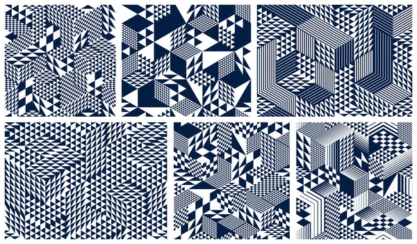 Cubes Seamless Patterns Vector Backgrounds Rhombuses Triangles Dimensional Blocks Architecture — Stock Vector