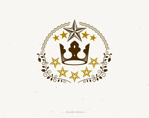 Antiguo Emblema Corona Elemento Diseño Vectorial Heráldico Etiqueta Estilo Retro — Vector de stock
