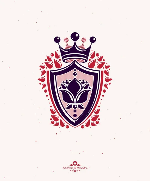 Insignia Heráldica Vintage Hecha Con Corona Monarca Flor Lirio Símbolo — Vector de stock