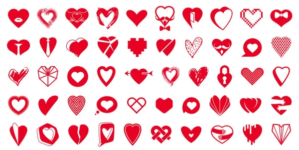 Insamling Hjärtan Vektor Logotyper Eller Ikoner Set Hjärtformer Olika Stilar — Stock vektor