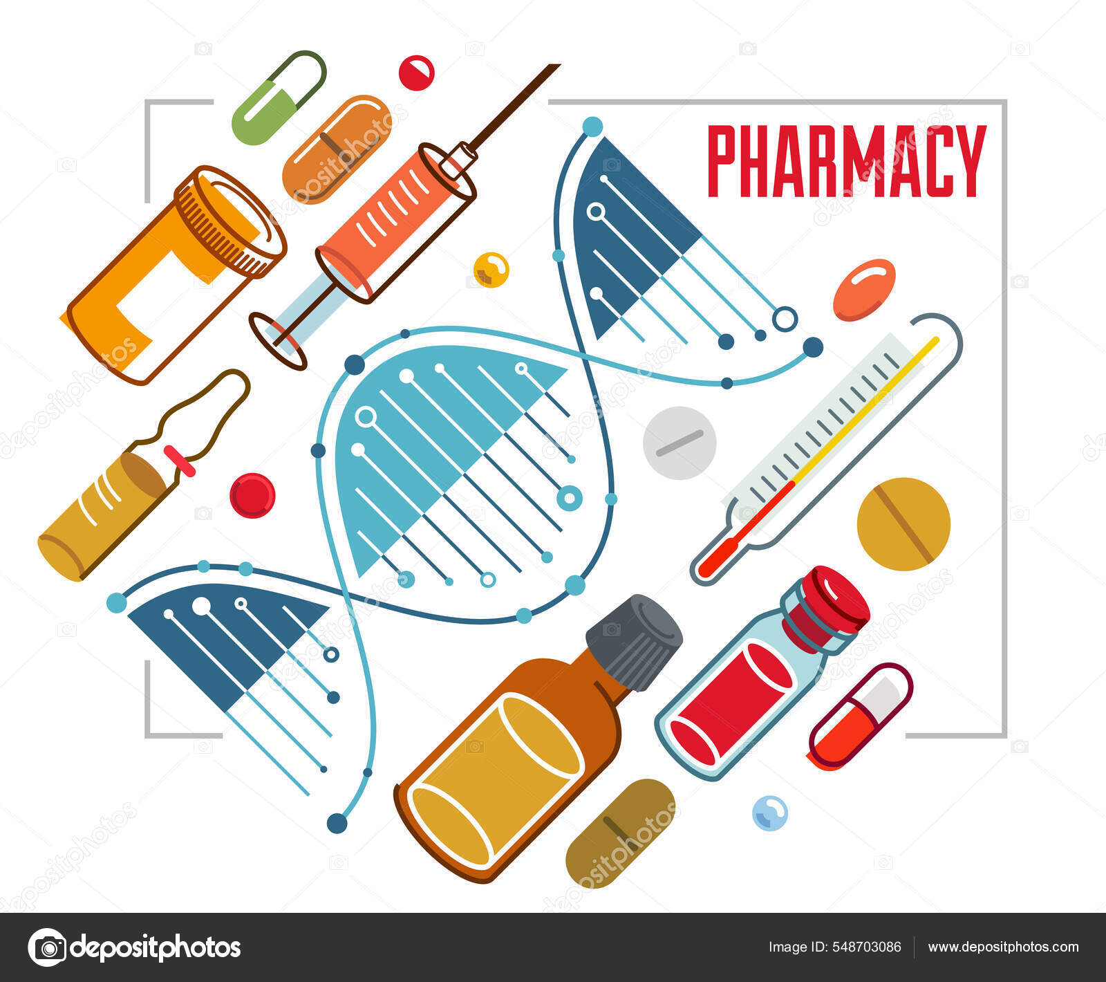 Medicina Farmácia Tema Garrafas Médicas Vetor Ilustração Isolado