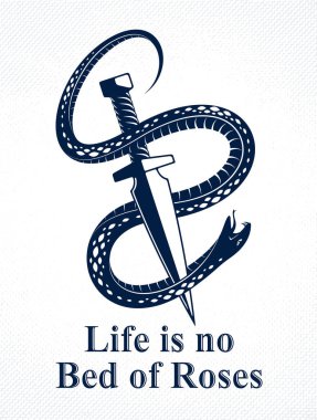 Hançer yılanı öldürür, yılanı mağlup eder. Kılıç vektör dövmesinin etrafına sarar. Hayat bir dövüş konseptidir, hayat güllerden, alegorik logodan ya da antik sembollerin ambleminden ibaret değildir..