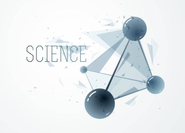 Moleküller vektör soyut arkaplan, 3 boyutlu bilim kimyası ve fizik tema tasarım elementi, atomlar ve parçacıklar mikro nano bilimsel gösterim.