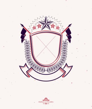 Askeri yıldız ve basit kurdeleyle süslenmiş grafiksel bir sembol. Arms dekoratif logosu Heraldic Coat izole edilmiş vektör çizimi.