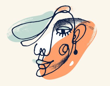 Soyut kadın vektör çizimi, modern moda kadın portresi, el çizimi sürreal güzellik, minimal sanat tasarımı, insan kafası..