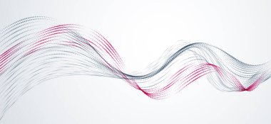 Akan parçacıklar dalgası, düzgün eğri çizgileri, parçacık dizisi akışı olan vektör soyut arkaplan. 3D şekilli noktalar harmanlanmış ağ, geleceğin teknolojisi duvar kağıdını rahatlatıyor.