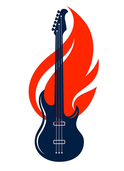 Gitarre Flammen Heiße Rockmusik Gitarre Flammen Hard Rock Oder Rock — Stockvektor