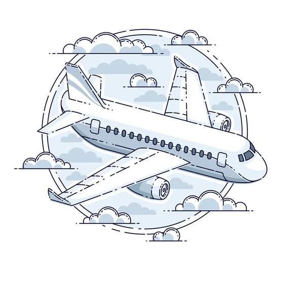 Эмблема Иллюстрация Авиакомпании Авиалайнером Круглой Формой Красивая Тонкая Линия Вектор — стоковый вектор