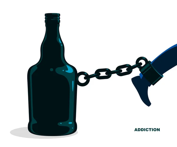 Zincirlere Bağlı Bir Şişe Gibi Ağır Bir Zincir Bacak Alkolizmi — Stok Vektör