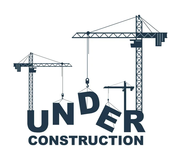 Construction Cranes Builds Word Vector Concept Design Conceptual Illustration Lettering — Stock Vector