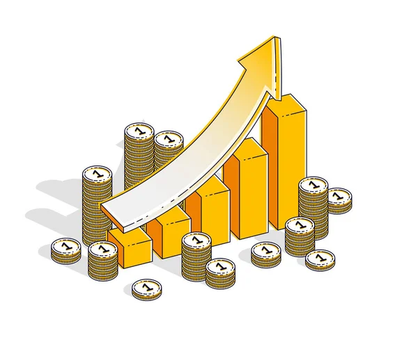 성공과 컨셉트 차트는 스택이 배경에 Vector Isometric Business Financial Illustration — 스톡 벡터