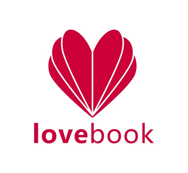 Сердце Открыто Книга Брошюра Разбросанными Страницами Векторный Логотип Икона Любовное — стоковый вектор