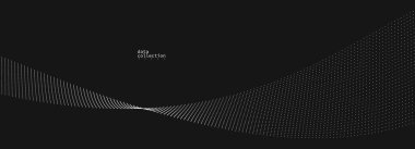 Hareket vektöründeki gri noktalar siyah üzerine soyut arkaplan, parçacıklar dalgalı akış dizisi, hareket, teknoloji ve bilimsel illüstrasyondaki eğri çizgiler.