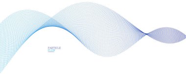 Açık mavi soyut arkaplan, akışkan parçacıkların vektör dalgası, hareket halindeki kıvrımlı noktalar, teknoloji ve bilim teması, hava ve kolaylıkla fütüristik illüstrasyon.