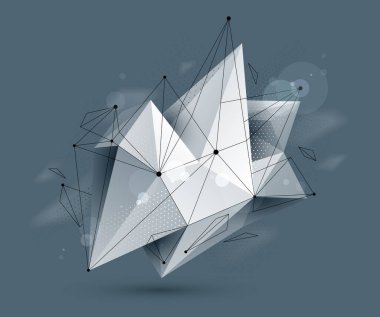 Çokgen biçim vektör soyut tasarım, modern fütüristik şekil yapay zeka sinir ağı konsepti, dinamik teknoloji soyutlama teması, geometrik sanat.