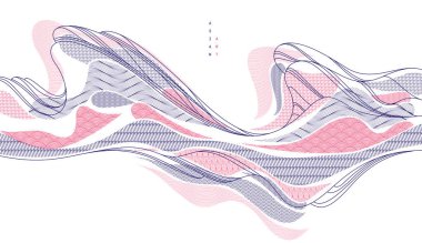 Soyut oryantal Japon sanat vektörü arka planı, geleneksel tarz tasarımı, dalgalı şekiller ve dağlık arazi, deniz hatları gibi akışkan..