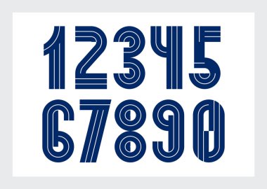 Geometrik sayılar kümesi, vektör rakamları, geometri elemanları ile yapılmış retro 90 'ların moda rakamları, çizgili çizgili çizgili tasarım.