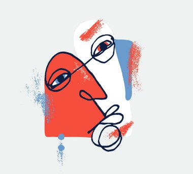 Soyut adam vektör çizimleri, modern moda portre sanatı, el çizimi sürreal güzellik, minimal sanatsal tasarım, insan kafası.