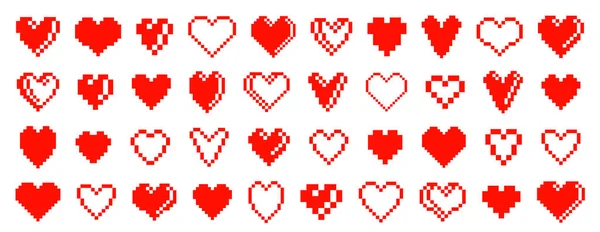 8Bit Pixel Hearts Vector Logos Icons Set Retro Game 90S — Stock Vector