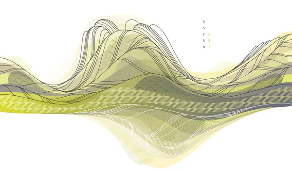 Φύση Τέχνη Ανατολίτικο Ιαπωνικό Στυλ Διάνυσμα Αφηρημένο Υπόβαθρο Βουνά Τοπίο — Διανυσματικό Αρχείο