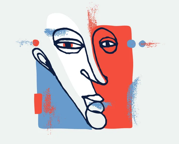 アブストラクト フェイス ベクトル ポートレート 抽象アート ヘッド 手描きのミニマル モダン アート 人間の顔抽象 — ストックベクタ