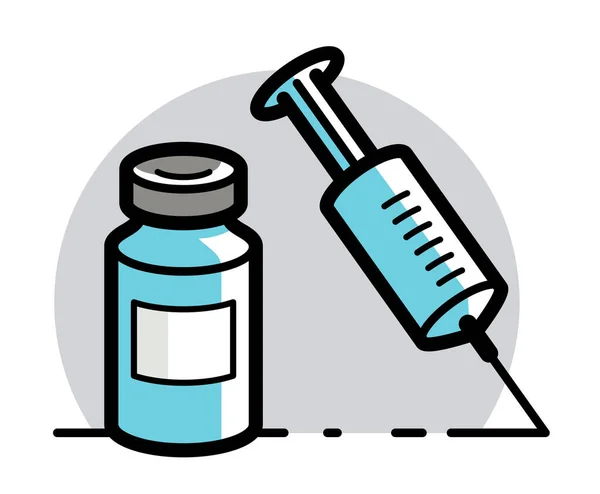 ワクチンのテーマベクトル図白色 流行性またはパンデミック性コロナウイルス19またはインフルエンザやSarsまたは他のワクチン 薬理的概念によって分離バイアル注射器の — ストックベクタ
