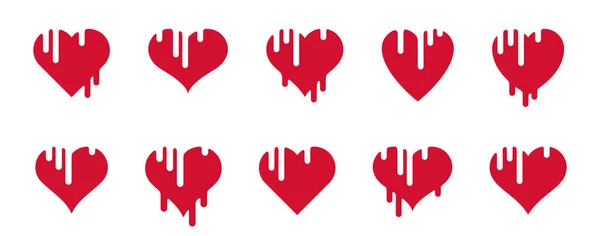 Corações Derretidos Corações Com Tinta Sangue Logotipo Vetor Líquido Ícones —  Vetores de Stock
