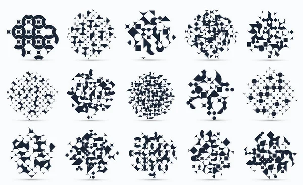 抽象幾何学的背景ビッグセット70年代のレトロなスタイルの孤立した ベクトル黒と白のデザイン要素 幾何学的な形状を持つ現代の複雑な組成 — ストックベクタ