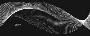 Akan parçacık dalgası vektör soyut arkaplan, kıvrımlı çizgiler siyah rahatlatıcı illüstrasyon üzerinde hareket eden noktalar, resim gibi duman.