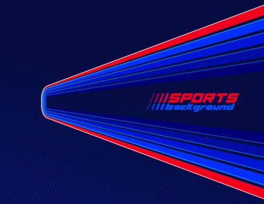 Spor etkinlikleri oyunları ve 3 boyutlu perspektif rotasyonunda yarış vektörü doğrusal arka planı, yol ya da yarış gibi çizgileri olan koyu kırmızı ve mavi dinamik düzen.