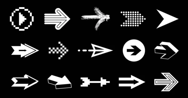 不同的箭头游标向量集 不同的形状风格和概念箭头 图标或标志的单色图形设计元素 — 图库矢量图片
