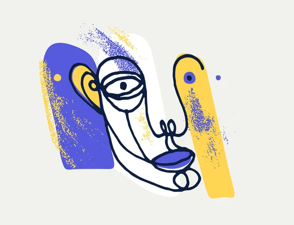 Soyut yüz vektör portresi, soyut sanat adamı kafası, el çizimi minimal modern sanat eseri, insan yüz soyutlaması.
