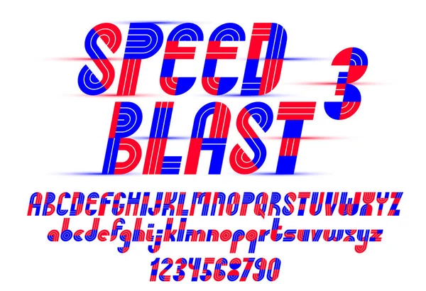 スピードブラストスポーツスタイルフォント ベクトル幾何学的未来的なアルファベット 数字が含まれています 90年代スタイルの技術書体 ロゴの作成に便利な — ストックベクタ