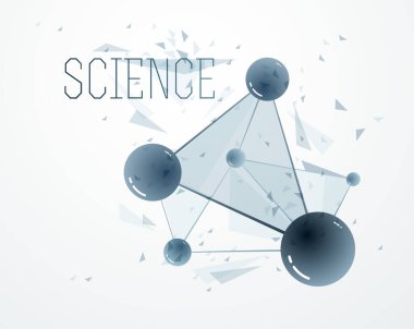 Moleküller ve atomlar vektör soyut arkaplan, bilim kimyası ve fizik temalı illüstrasyon, mikroskobik parçacıklar, mikroskobik araştırma ve teknoloji teması.