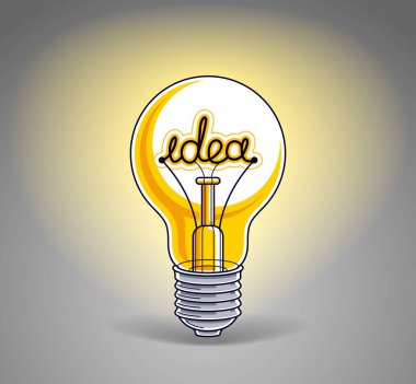 Ampul kavramı ile tungsten tel, güzel vektör çizim yerine fikir kelime.