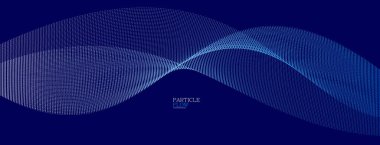 Hareket eden mavi noktalar karanlık vektör soyut arkaplan, parçacıklar dizi dalgalı akış, hareket, teknoloji ve bilim illüstrasyonundaki eğri çizgiler.
