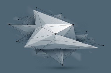 Düşük polyester soyut form, vektör gelecekteki şekil tasarımı çokgen sanat, boyutsal geometrik dinamik tema, ağ çizgileri.