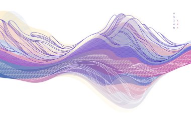 Soyut oryantal Japon sanat vektörü arka planı, geleneksel tarz tasarımı, dalgalı şekiller ve dağlık arazi, deniz hatları gibi akışkan..