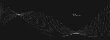 Koyu gri hava parçacıkları akış vektör tasarımı, dalgalı noktalar dizisi ile soyut arkaplan, dijital fütüristik çizim, nano teknoloji teması.